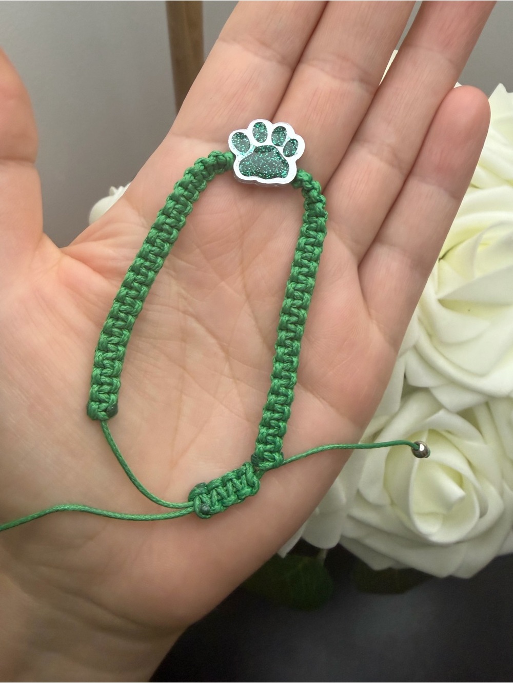 Green Braided Paw Charm Bracelet